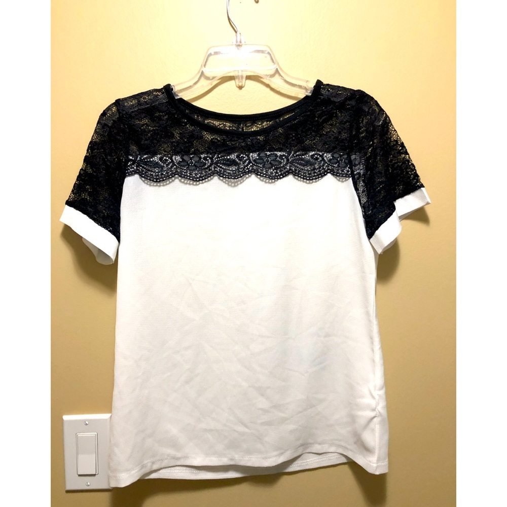 White with black lace blouse